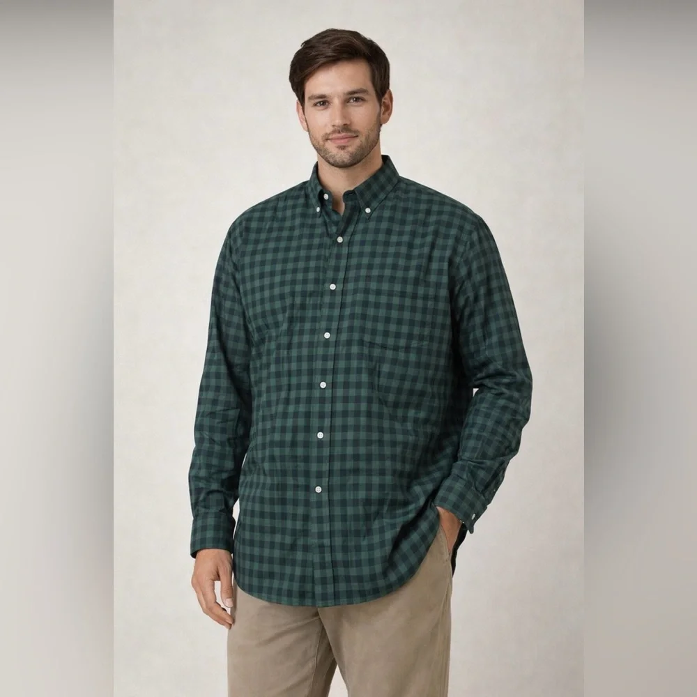 Ralph Lauren Slim Blake XXL Green Black Buffalo Check Button Down Shirt